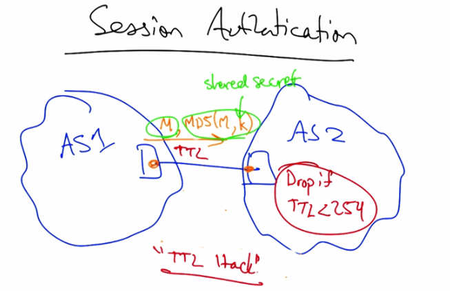 BGP session authentication TTL hack defense